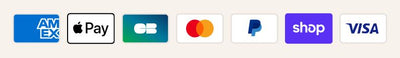 Logos des moyens de paiement acceptés : American Express, Apple Pay, Carte Bancaire, Mastercard, PayPal, Shop Pay et Visa, garantissant un paiement sécurisé sur la boutique en ligne.