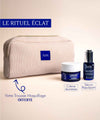 Offre limitée IUM Paris : duo éclat naturel comprenant la crème jeunesse redensifiante et le sérum repulpant, accompagné d'une trousse maquillage offerte, élégante et pratique.