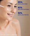 serum bio visage femme brune au yeux verts applique sérum ium dans sa salle de bain. zoom sur le visage